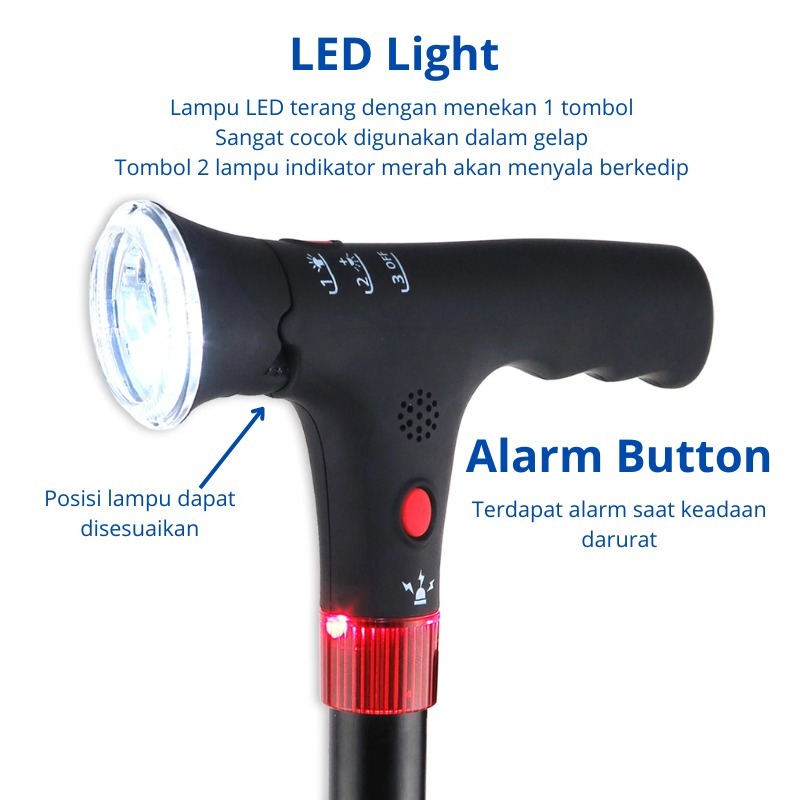 Tongkat Jalan Orang Tua/lansia Dengan Lampu Dan Alarm