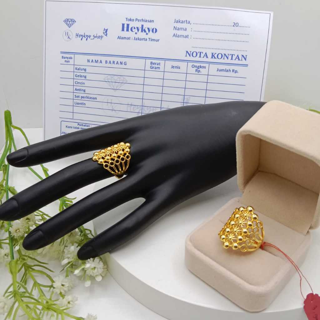 HeyKyo - Cincin Dubai Turky Lapis Emas Muda 5.0 Gram Model Ukir Bulat  Perhiasan Fashion Tampil Mewa