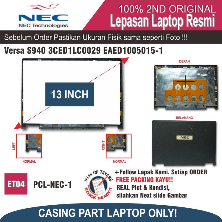 ET04 PCL-NEC-1 Frame Layar LED Front Bezel Depan Laptop Notebook NEC Versa S940 3CED1LC0029 EAED1005015-1