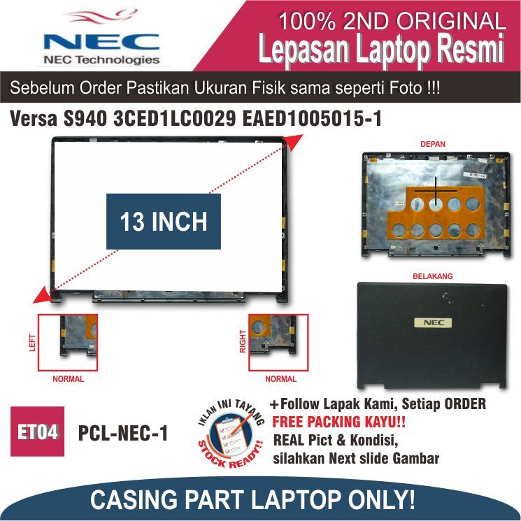 ET04 PCL-NEC-1 Frame Layar LED Front Bezel Depan Laptop Notebook NEC Versa S940 3CED1LC0029 EAED1005