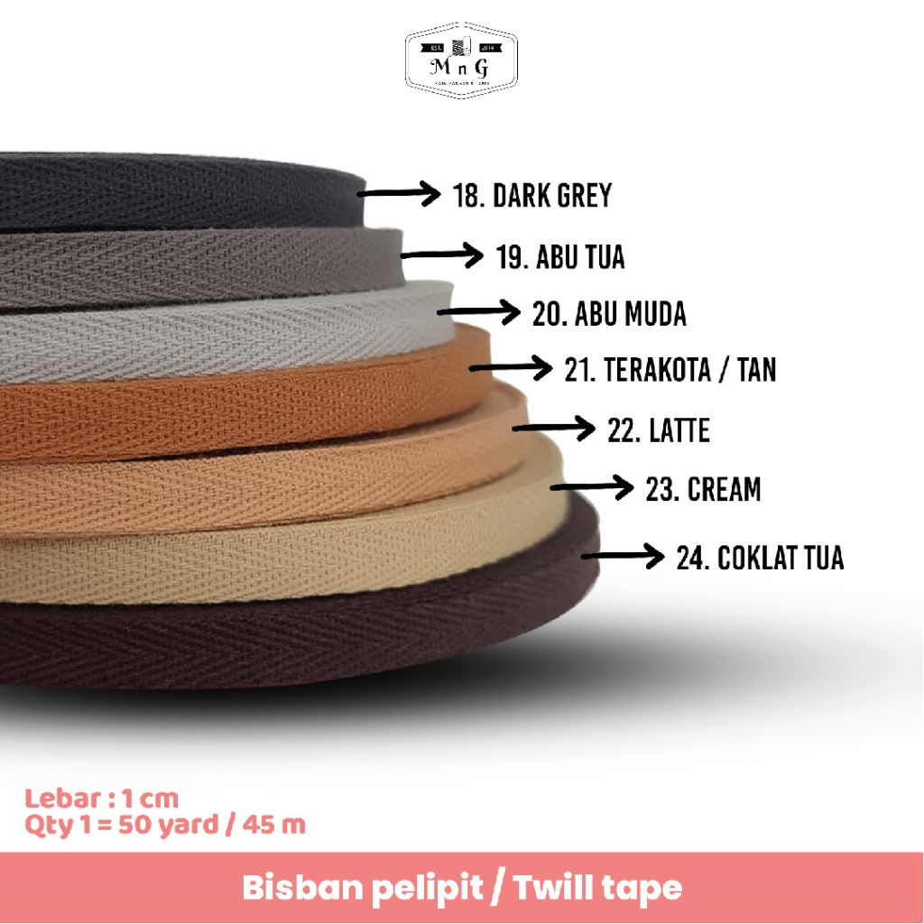 

HJK 1 Rol Colorful Bisban twill tape katun lebar 1cm panjang 50 yard