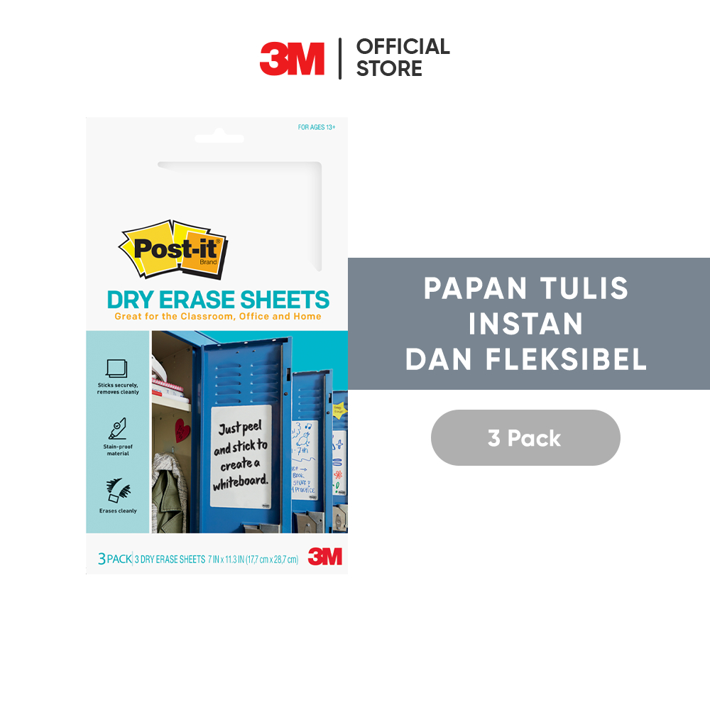 

3M™ Post-it® Dry Erase Sheets, Papan Tulis Instan, DEFSHEETS-3PK, Papan tulis instan dan fleksibel, 3 pak, 7x11.3 inci, Untuk menulis jadwal, tugas, belajar, dan catatan