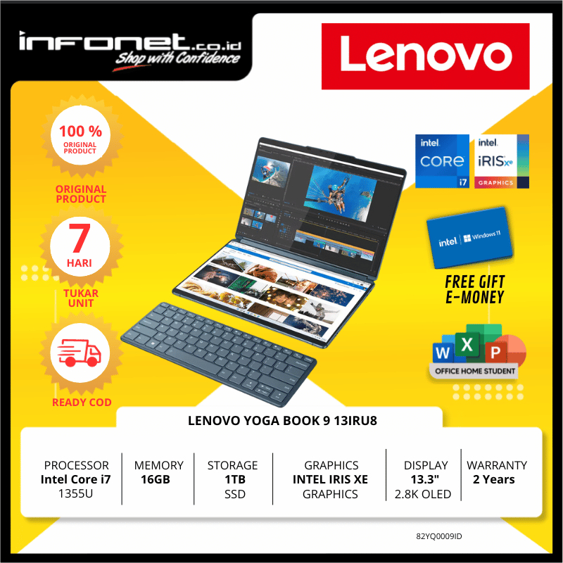 LENOVO YOGA BOOK 9 13IRU8 I7 1355U 16GB 1TB 13.3 W11 OHS