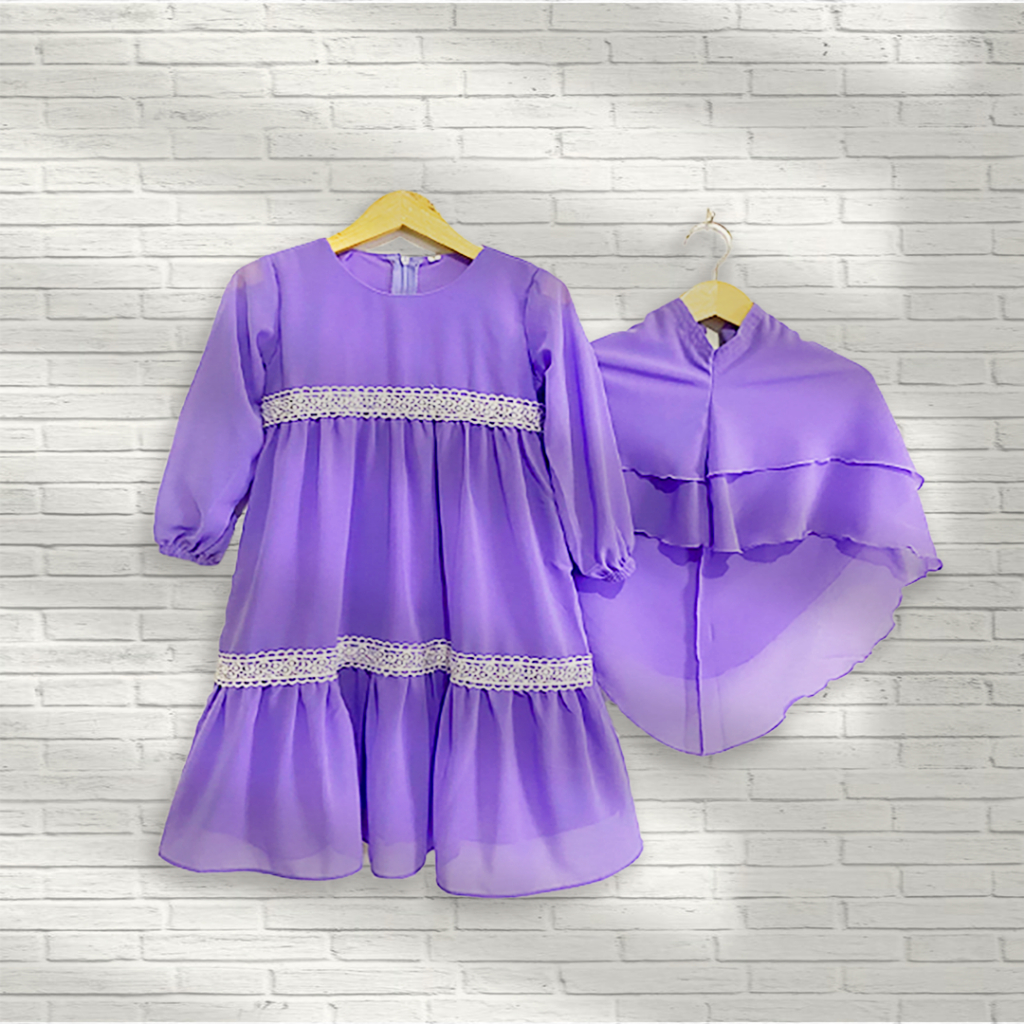 Gamis Anak Nabila Ceruty Babydoll Warna Lilac gamis lebaran 2025