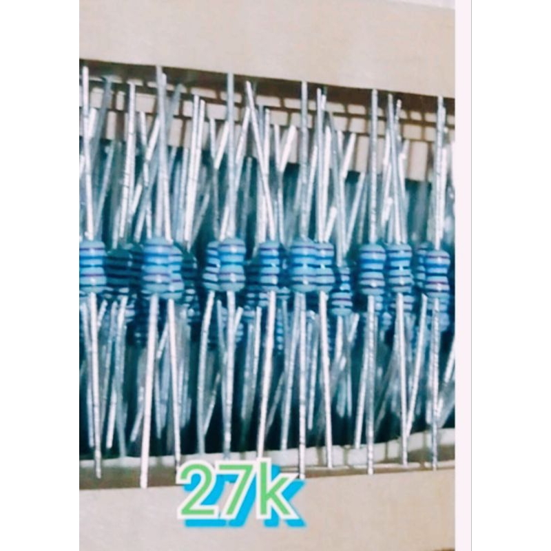 10 BIJI RESISTOR 27K,  1/4 WAT BODY 1/8 WAT ORY JAPAN