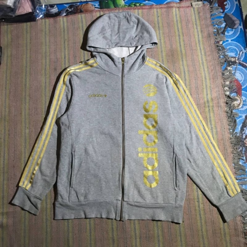 Hoodie Zipper Adidas Neo Emas Big Logo Grey Original Second Preloved