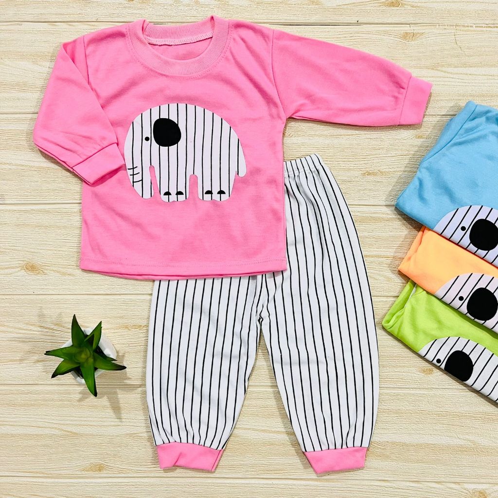 COD Bayar Ditempat Baju Anak Piyama Panjang Gajah Salur Baby Alicia