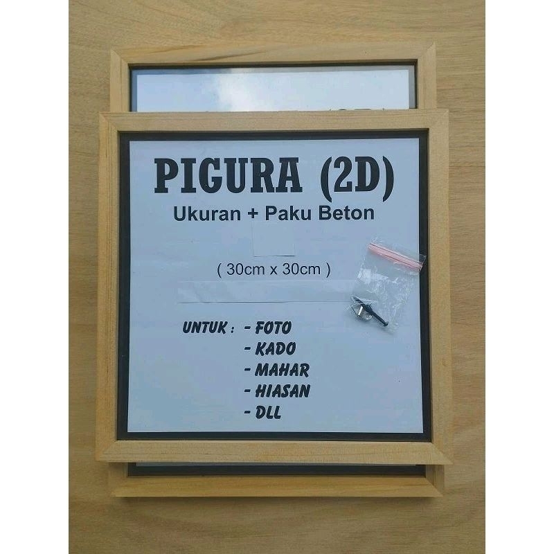 pigura/bingkai kayu (2D) ukuran 30×30 cm kaca Acrilik