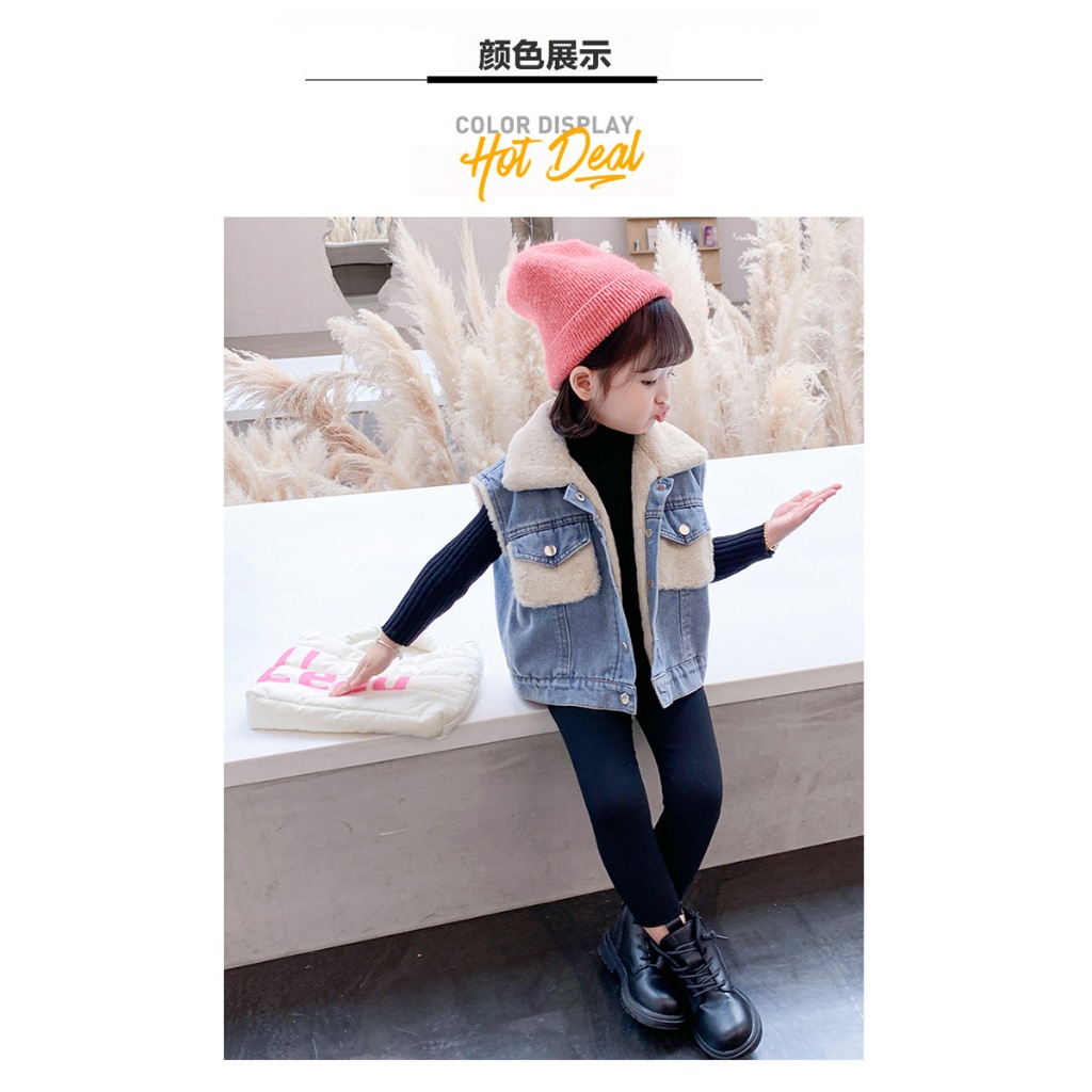 OT02 Winter Denim Outer | Vest Tebal Bulu Anak | Outwear Musim Dingin | Jeans