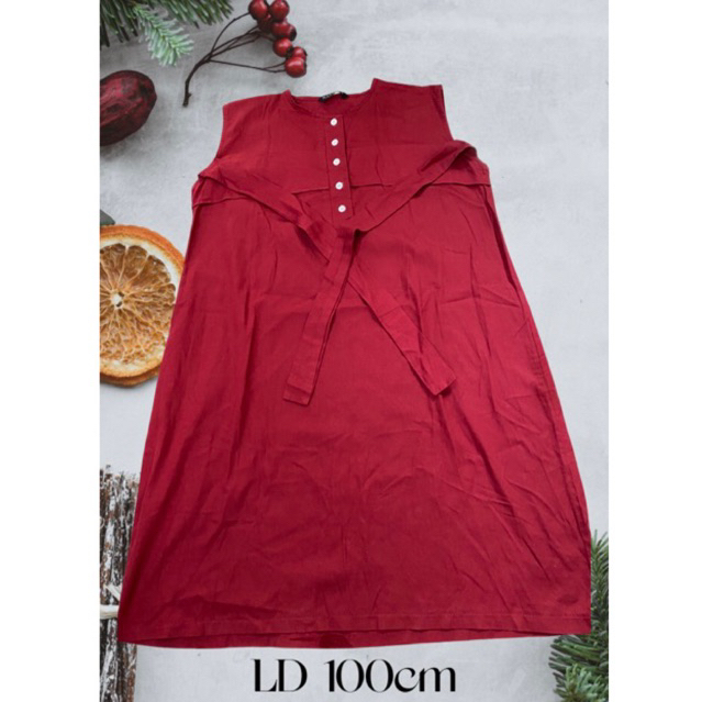 dress terusan rok baju ibu hamil menyusui busui buka kancing depan pinggang ikat tali tangan buntung merah natal christmas imlek jumbo