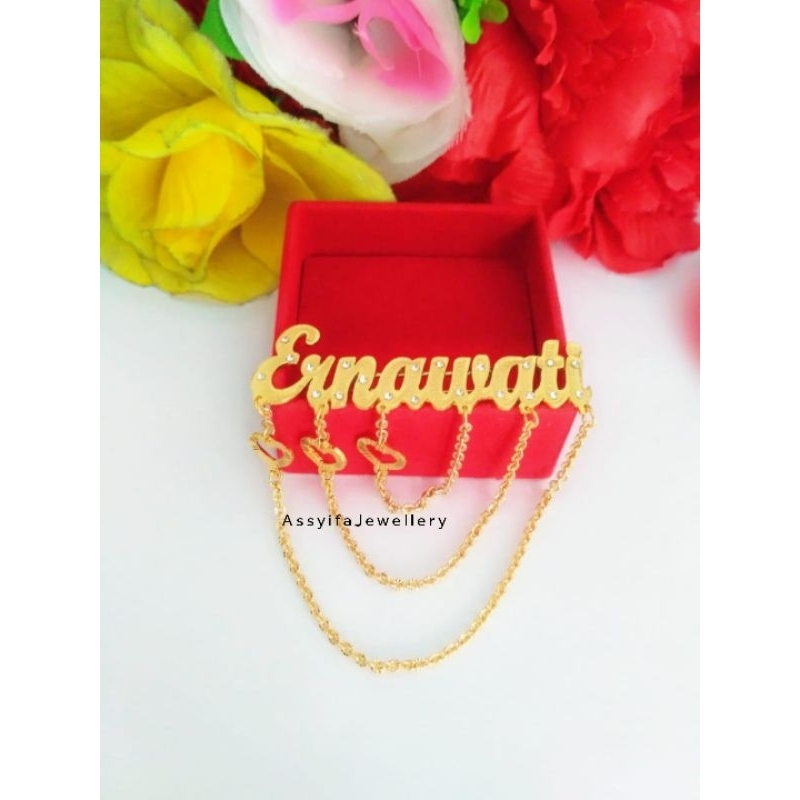 Bros Ukir Nama/Bros Lapis Emas/Bros Ukir Nama Rumbai