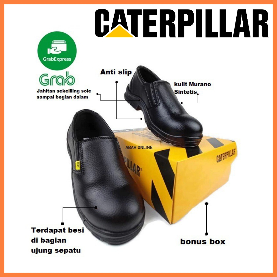 SEPATU SAFETY UJUNG BESI SOL JAHIT SEKELILING / SEPATU KERJA PABRIK PROYEK SPBU CHEF CATERPILLAR