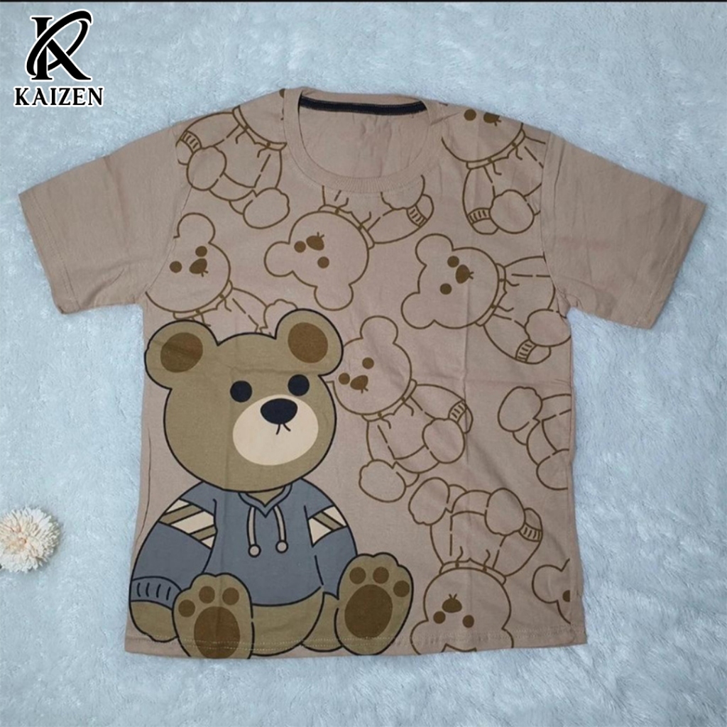 Kaos Oversize Wanita Motif Beruang / Baju Kaos Atasan Oversize Wanita Bahan Cotton 30s