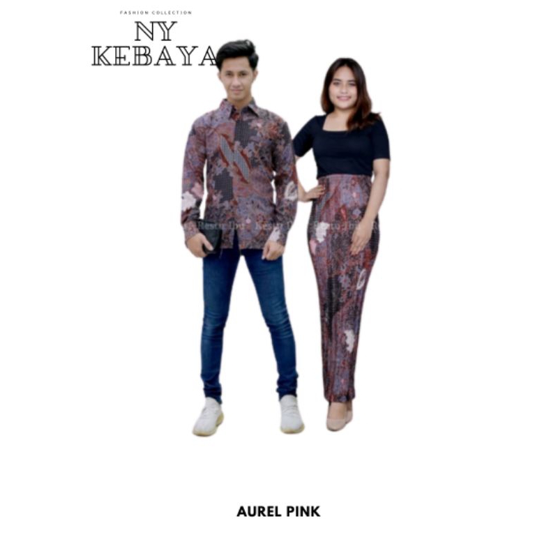 couple kemeja batik mix rok Plisket aurel pink / baju couplean kondangan / couple pasangan /couple b