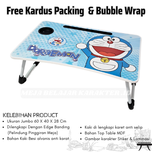 Meja belajar lipat besar 60x40 cm meja laptop meja lipat karakter doraemon