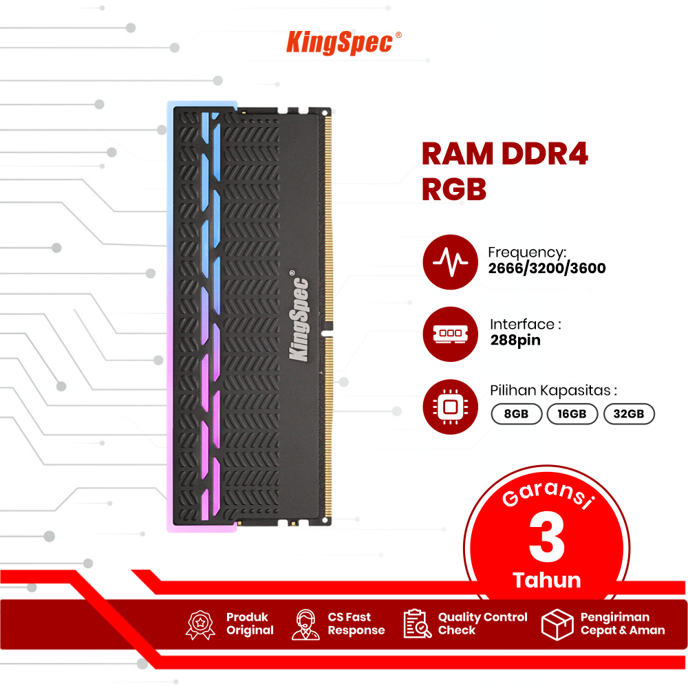 RAM DDR4 RGB Light 2666/3200/3600 Kingspec Kapasitas 8GB 16GB Original Garansi Resmi 3 Tahun