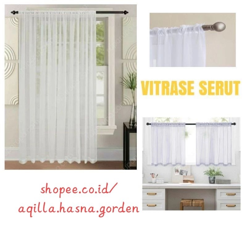 Gorden Vitrase Serut/Gorden Model serut/Dalaman Gorden Model Serut Bahan Import Poil Polos