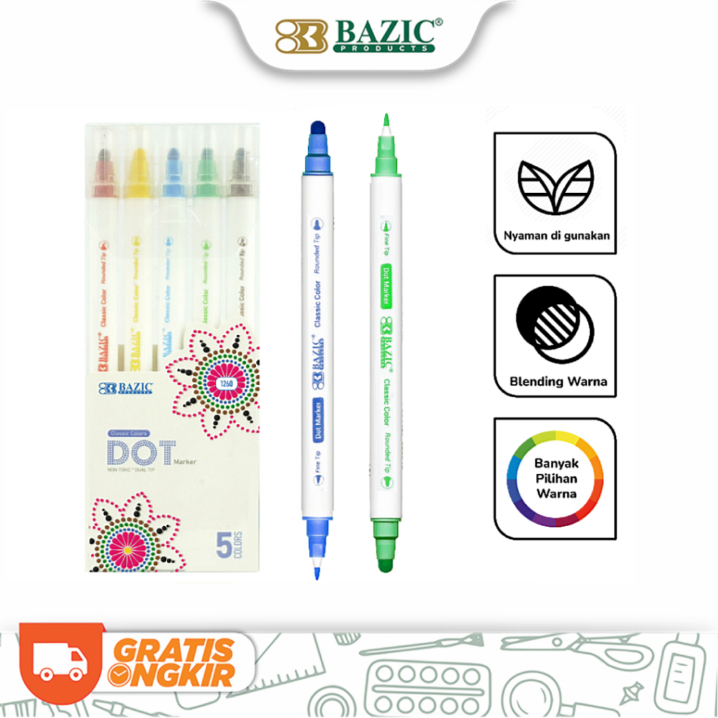 

Bazic Dot Marker 5 Classic Colors - Spidol Warna Klasik