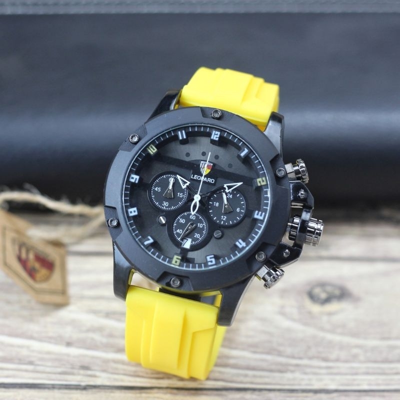 Jam Tangan pria Leopard 8804 Rubber chronograph