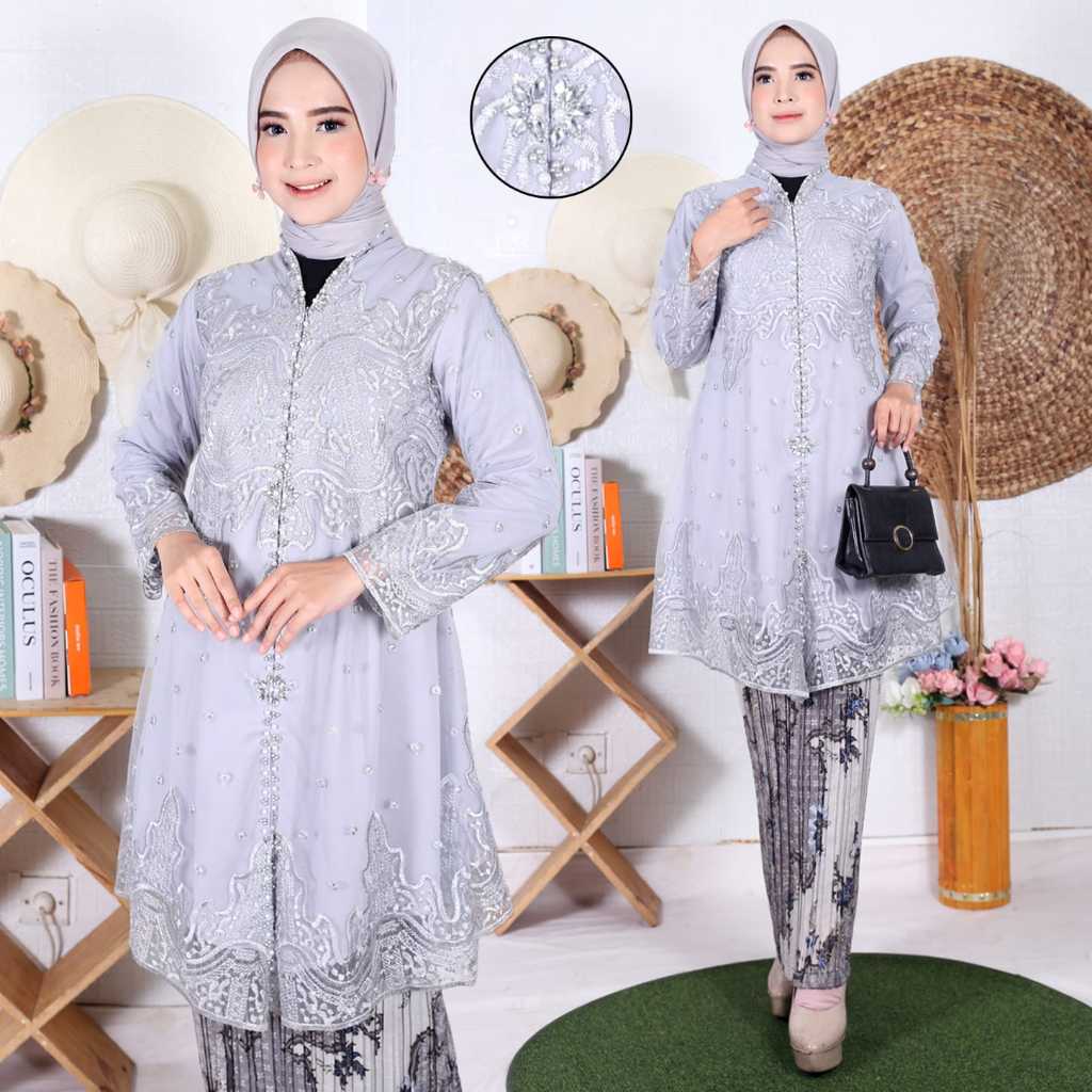 Setelan Kebaya  Wanita Encim Modern Tunik Tangan Panjang+Rok Batik//Rok Plisket