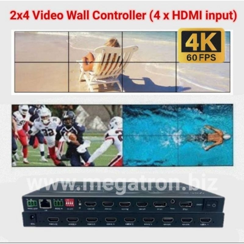 2x4 4K HDMI Video Wall Controller (input: 4 x HDMI) - support Multiview & PIP