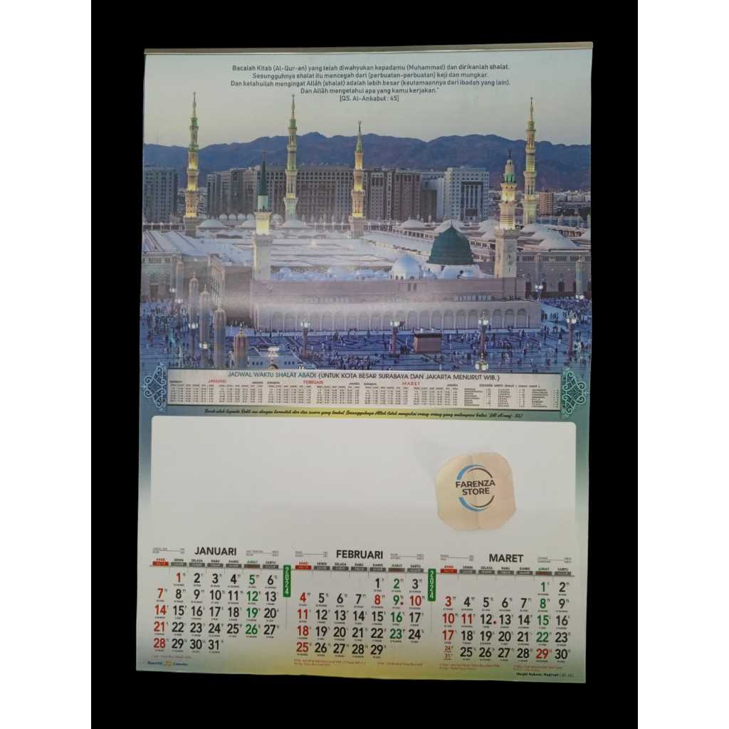 

Kalender Dinding Triwulan 2024 Motif Mesjid Lonjong AO 145