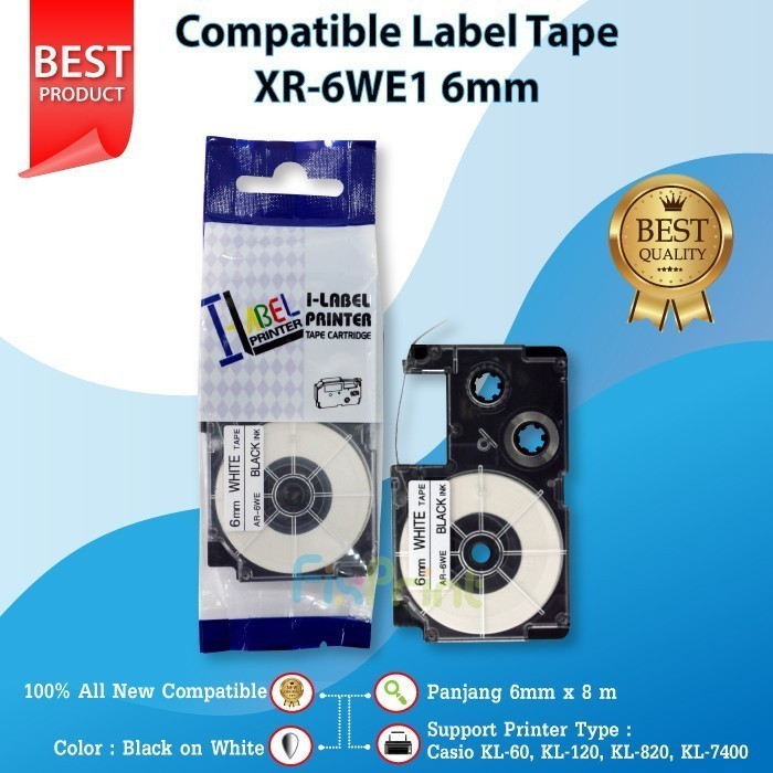 

Label Tape XR-6WE1 XR-6 6mm Black On White Printer Label KL60 KL120
