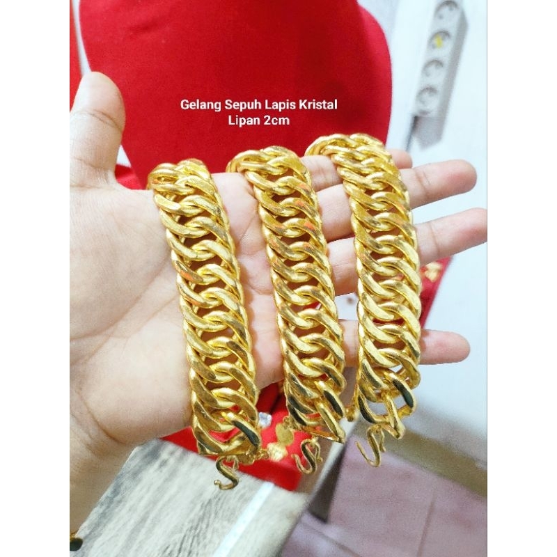 Gelang Lipan jumbo lebar 2.5 cm lapis emas 24k