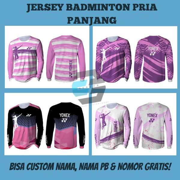 Baju Kaos Jersey Badminton Bulutangkis New Edition 2023 Ungu Purple Series Pria Lengan Panjang Custo