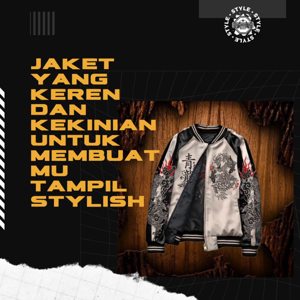 Outer jaket cream hitam bomber cardigan pria wanita sukajan bolak balik  original motif ryu embordie