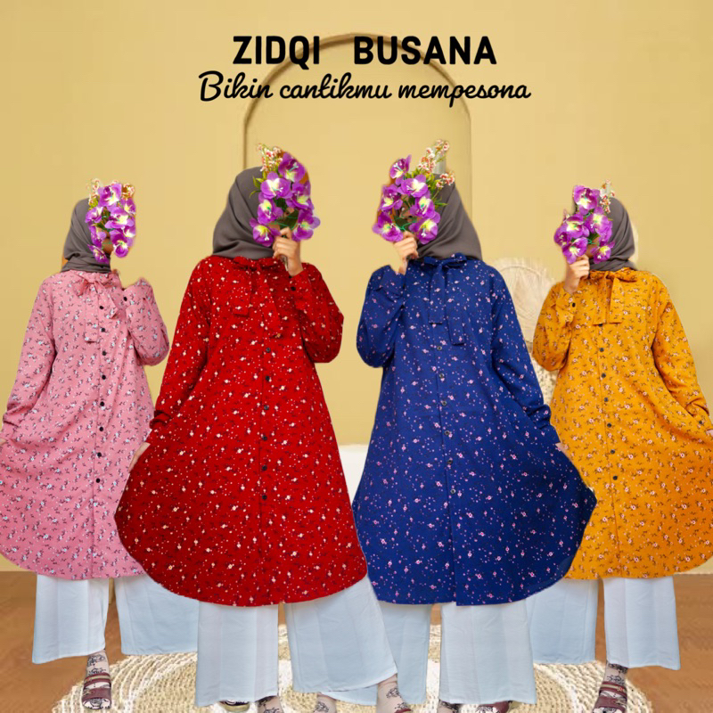 HARGA PROMO AQILA MOTIF BUNGA BAJU WANITA LONG TUNIK PREMIUM BY ZIDQI