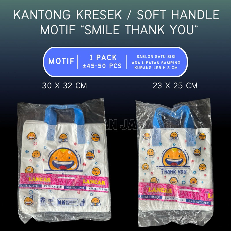 (±45-50 PCS) Kantong Kresek Softhandle Motif (Smile Thank you) | Kresek Motif Lucu | Packaging Belan
