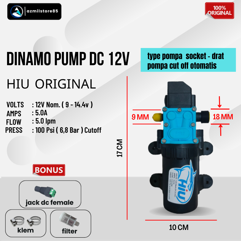 DINAMO HIU PUMP DC 12 V POMPA AIR CUCI MOTOR MOBIL SPRAYER STEAM JET CLEANER