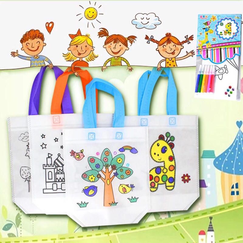 3710 totebag grafitti anak/mainan anak / tas lukis free tas