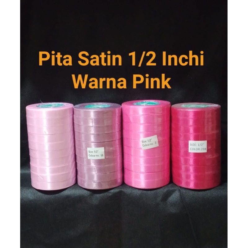 

Pita Satin 1/2 Inchi Per Roll 25 Yard / Ribbon Satin 1.3 cm Per Roll - Pink