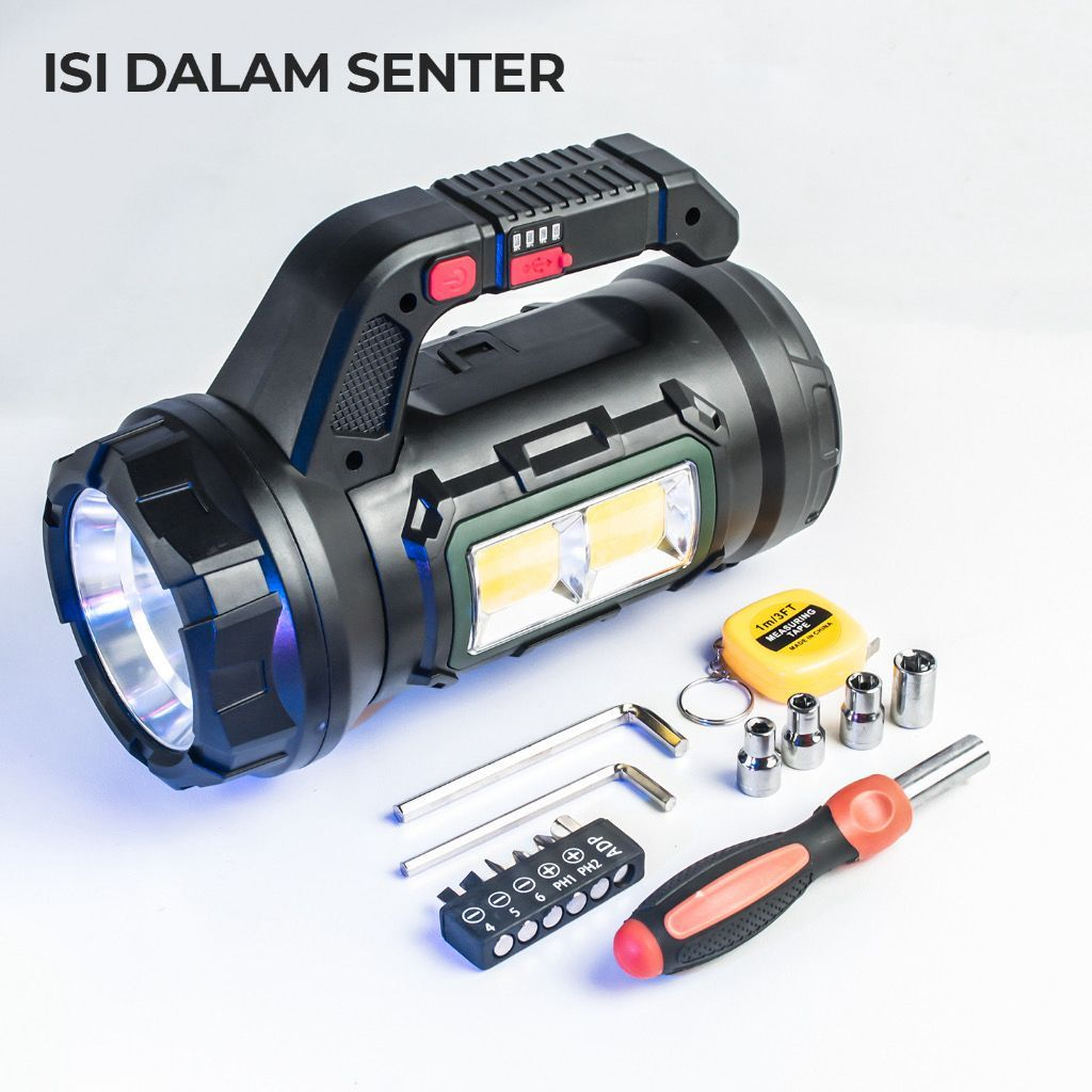 Senter Tangan 18 WATT + COB Super LED Portable Rechargeable Handheld Flashlight USB- C Multifungsi W