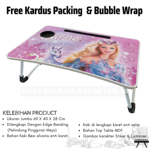 Meja belajar anak meja lipat besar 60x40 cm meja laptop meja lipat karakter barbie