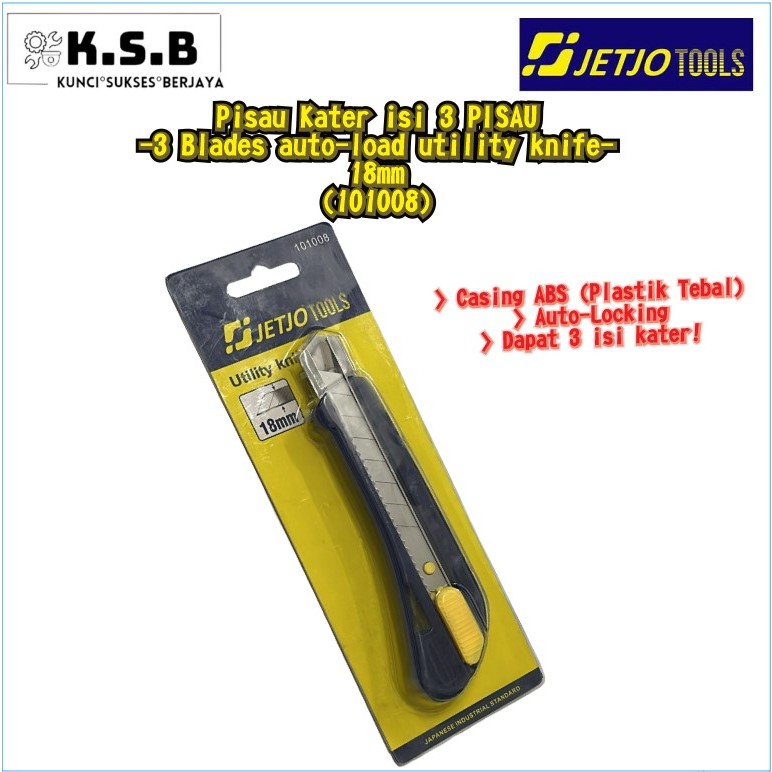 

(101008) Pisau Kater 18mm dapat 3 Isi Pisau Kater di dalam casing kater / UTILITY KNIFE 18mm JETJO TOOLS / Lakoni Pro