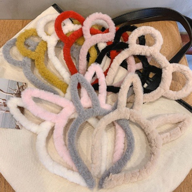 Bando Lucu Karakter Hewan Bulu Halus / Bando Motif Kuping Kelinci Beruang / Bandana Wanita Anak dan 