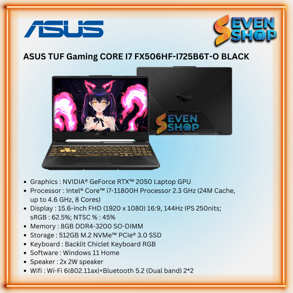 LAPTOP ASUS TUF Gaming CORE I7 FX506HF-I725B6T-O BLACK