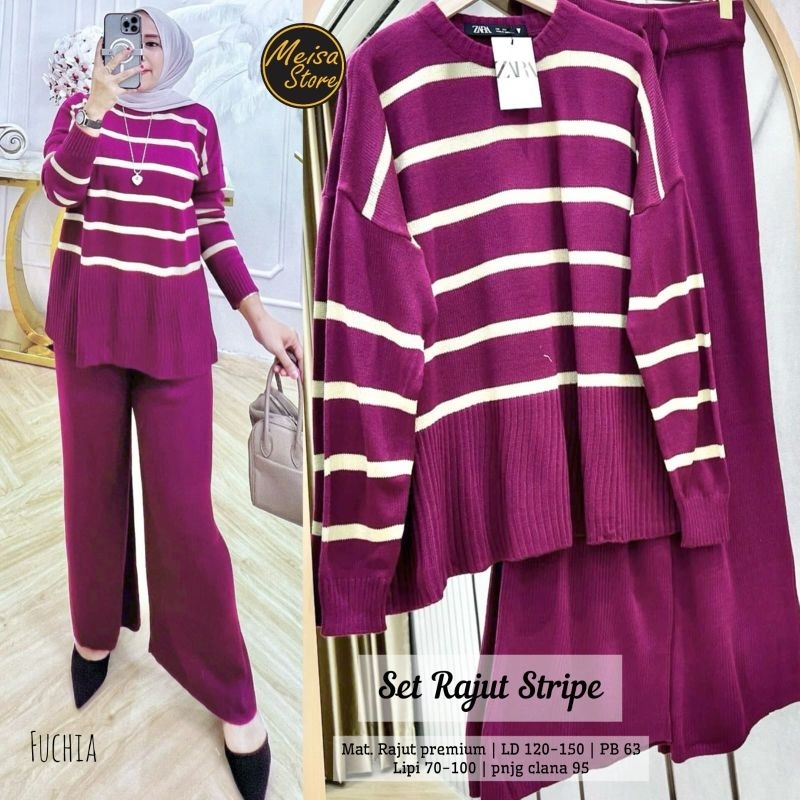 Set Rajut Stripe Setelan Tunik Kulot Jumbo XXL XXXL 4L 5L Ld120 Ld130 Ld140 Ld150 Bahan Rajut Premiu