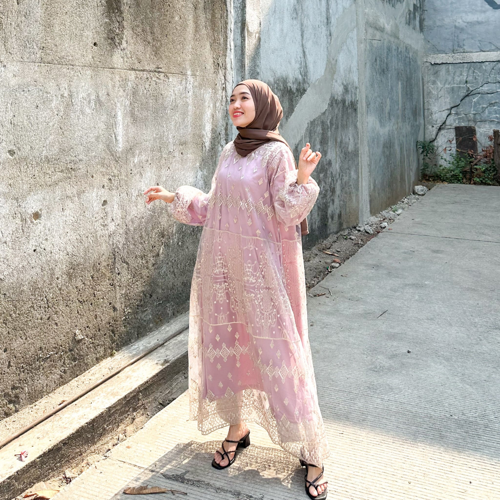 Joley Cloth - Delissa Midi Dress Brucat Muslimah Baju Kondangan Gamis Pesta Lembut Wanita Dewasa Lem