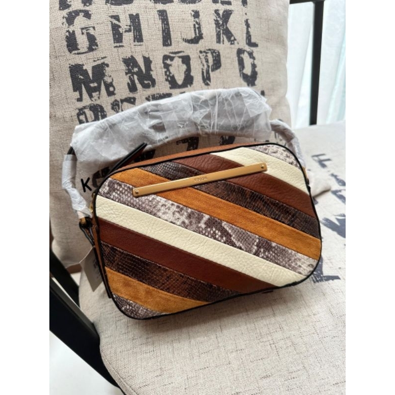 fossil liza camera bag brown stripe
