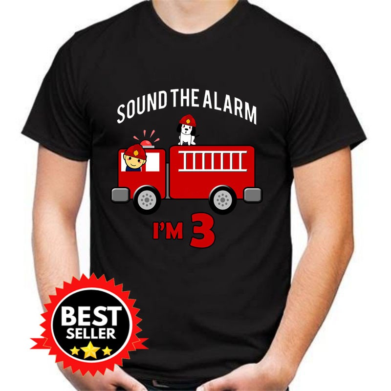 T-Shirt Birthday 3 Year Old Fire Fighter Truck Art FireTruck Art Essential Kaos