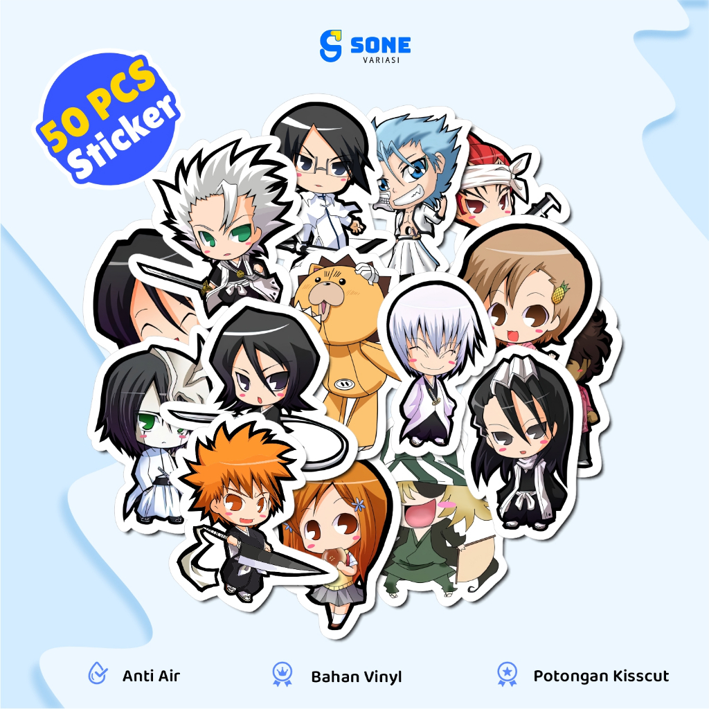 

50PCS Stiker Bleach / Vinyl Waterproof Anti Air / Sticker Anime Buku Journal Koper Motor Casing HP Laptop Tumbler Botol Minum Sepeda IPad Tablet Polaroid Kulkas