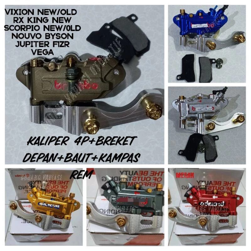 paket kaliper monoblok 4piston plus breket plus baut probolt plus kampas rem PNP RX KING NEW VIXION 