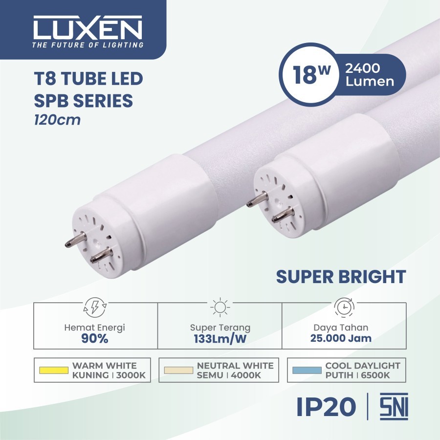 LUXEN Lampu TL T8 LED 18W  120cm Double Endeed