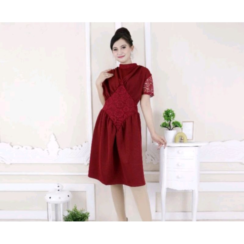 DRESS PESTA PREMIUM, DRESS NATAL KONDANGAN, DRESS SCUBA KOMBINASI BROKAT PREMIUM ..HARGA SALE