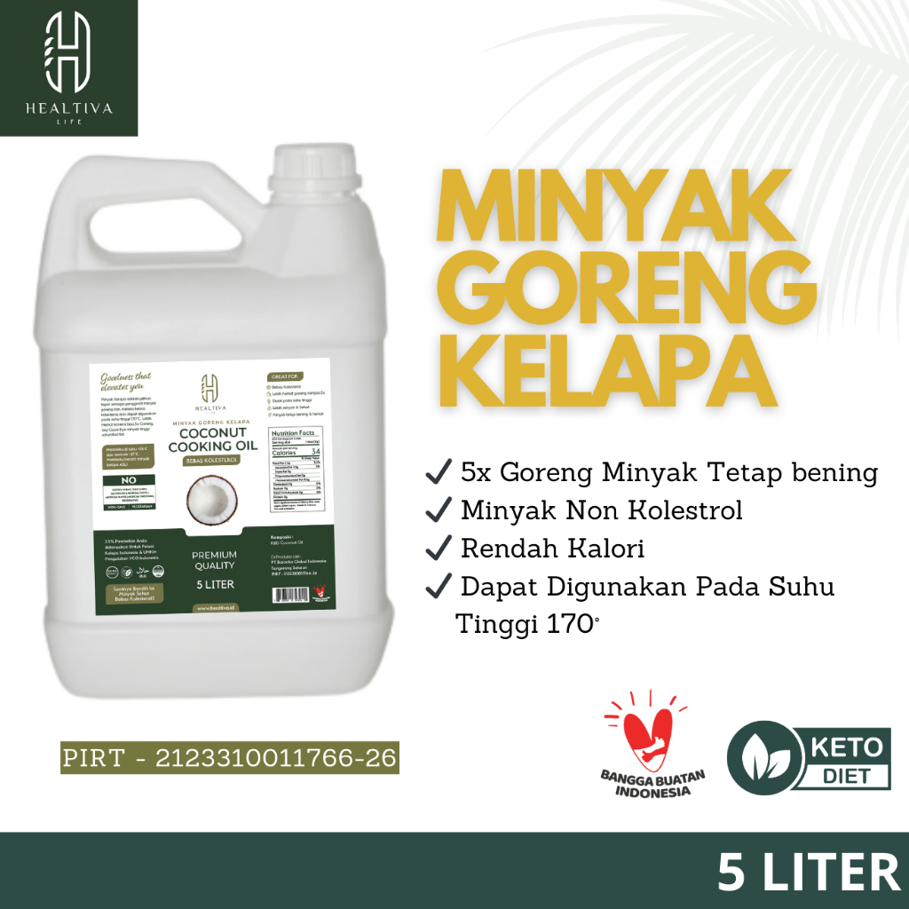 

HEALTIVA Minyak Goreng Kelapa Murni 5 Liter / Minyak Kelapa Murni NON KOLESTEROL Cooking Coconut Oil