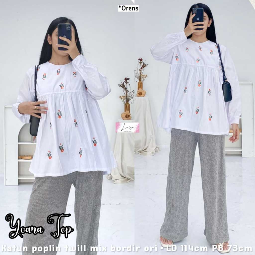 BLOUSE WANITA KEKINIAN KOREAN STYLE MOTIF BORDIR BAJU ATASAN WANITA TERBARU BLOUSE PUTIH KATUN POPLI